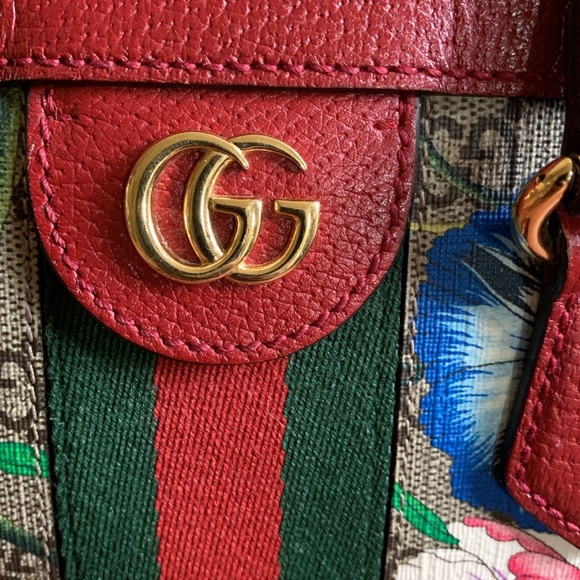 GUCCI GG Supreme Monogram Flora Web Small Ophidia Tote Bag Red - Picture 3 of 17